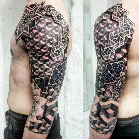 Geometric Tattoo Sleeve, Different Styles Of Tattoos, Geometric Tattoo Sleeve Designs, Tattoo Perna, Hexagon Tattoo, Geometric Sleeve Tattoo, Tattoos Men, Tattoos Mandala, Biomechanical Tattoo