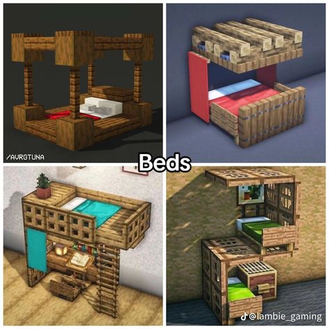 Minecraft Hotel Room Ideas, Minecraft Compact Room, Interior Ideas Minecraft, Minecraft Bedroom Bunkbed, Minecraft Bed Designs Cottagecore, Small Minecraft Bed Ideas, Bed Designs Minecraft, Bunk Bed Minecraft, Minecraft Desk Ideas