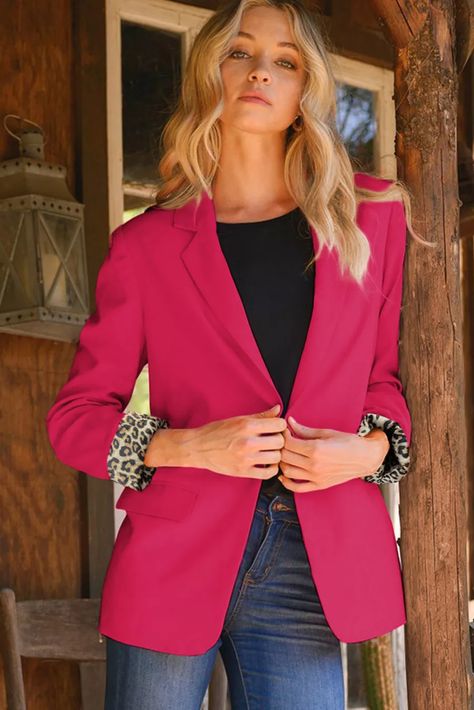 US$ 17.02 Drop-shipping Rose Leopard Lined Blazer for Women Hot Pink Blazer, Trendy Blazers, Leopard Blazer, Hot Pink Leopard, Hot Pink Blazers, Chic Outerwear, Chic And Curvy, Boutique Couture, Pink Blazer