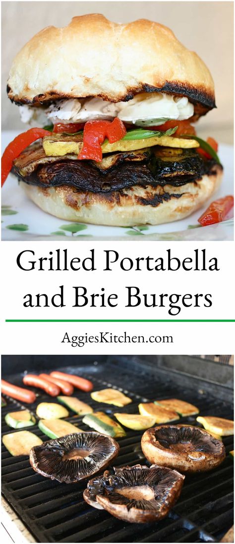 Enjoy Grilled Portabella and Brie Burgers for a vegetarian burger option! Vegetables are marinated in balsamic vinegar then grilled to perfection! via @aggieskitchen Portabella Sandwich, Brie Burger, Portabella Burger, Grilled Portabella Mushrooms, Vegetarian Inspiration, Portabella Mushrooms Recipes, Bbq Vegetables, Mushroom Burgers, Portabella Mushroom