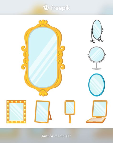 Mirror glass cartoon icon set. isolated... | Premium Vector #Freepik #vector #fashion #cartoon #furniture #makeup Cartoon Furniture, Mirror Vector, Toilet Mirror, Mirror Illustration, Mirror Drawings, Glass Trophies, File Decoration Ideas, Fairytale Decor, Water Icon