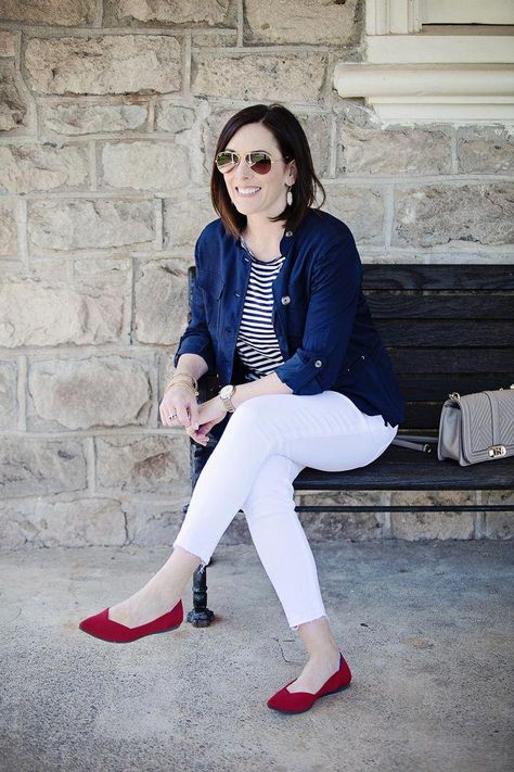 White And Blue Outfit, Red Shoes Outfit, Fashion Trend Inspiration, Outfit For Spring, White Jeans Outfit, Summer Fashion Trends, Blue Outfit, Cheap Fashion, My Thoughts