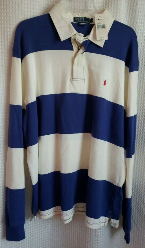 This is an awesome piece.  Brand new with tags, never worn and stored for many years. Polo Shirt Long Sleeve, Balenciaga Shirt, Vintage Polo Shirt, Polo Outfit, Ralph Lauren Pullover, Guys Clothing Styles, Mens Boots Fashion, Stripe Long Sleeve, Rugby Jersey