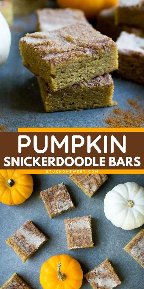 Yummy treats like these easy pumpkin snickerdoodle bars are the top tier! These snickerdoodle bars are spot on when it comes to taste. They’re soft and a little chewy, and are the perfect pumpkin cinnamon balance. A must-try! Snickerdoodle Cookie Bars, Snickerdoodle Cake, Snickerdoodle Bars, Picky Palate, Pumpkin Snickerdoodles, Snickerdoodle Cookie, Snickerdoodle Recipe, Pumpkin Cookie, Pumpkin Bars