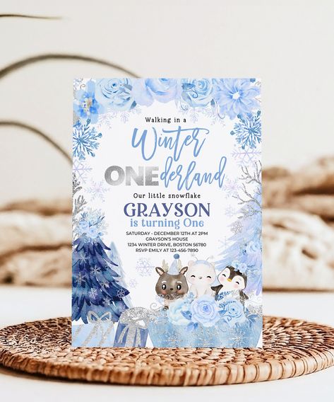 Winter ONEderland Birthday Invitation, Blue And Silver Snowflakes Winter Invitation Winter baby polar Arctic animaIs Birthday Party Invite Arctic Winter Onederland, Arctic Animal Birthday Party, Winter Onederland Party Invitations, Onederland Invitation Template, Winter Onederland Birthday Party Blue And Purple, Winter Onederland First Birthday Invitation, Winter Onederland Birthday Invitations, Winter Onederland Invitations, Winter Invitations