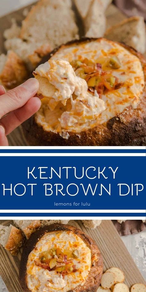 Dec 16, 2020 - This easy appetizer is a take on the classic Hot Brown sandwich and it just might turn into the dip you serve over and over again! Fall Hot Appetizers For Party, Hot Brown Dip, Incredible Appetizers, Kentucky Derby Appetizers, Hot Brown Sandwich, Appetizer Dips Hot, Warm Dip Recipes, Brown Sandwich, Kentucky Derby Food