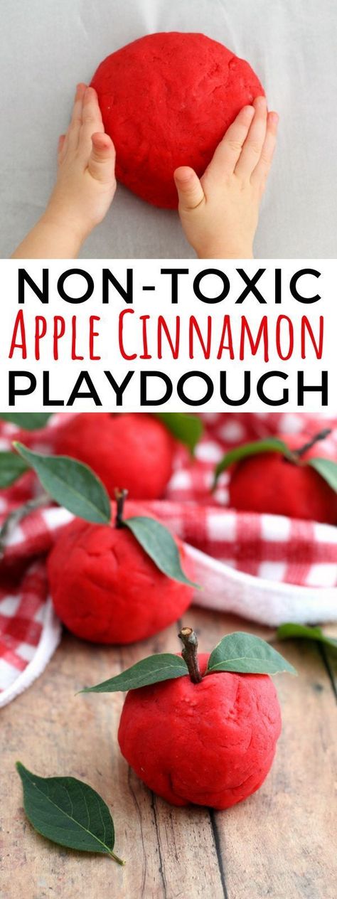 Apple Cinnamon Playdough, Apple Playdough Recipe, Apple Cinnamon Playdough Recipe, Apple Slime Recipe, Cinnamon Playdough Recipe, Cinnamon Playdough, Apple Activities For Kids, Apple Playdough, Apple Sensory