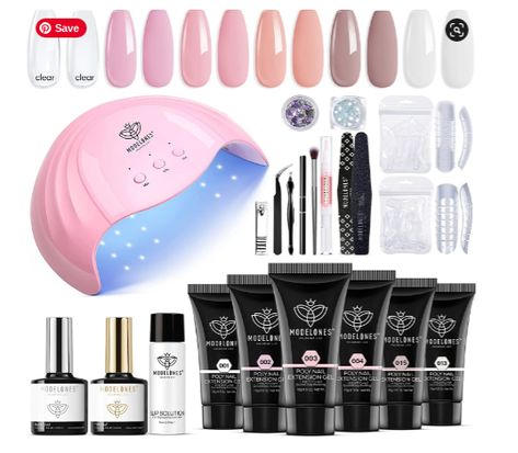 DIY Gel nail kit. Trendy summer nail colors, glitter and gems. Poly Extension Gel, Poly Nail Gel, Stunning Nails, Coat Set, Light Nails, Nail Drill Machine, Gel Nail Kit, Polygel Nails, Led Nail Lamp