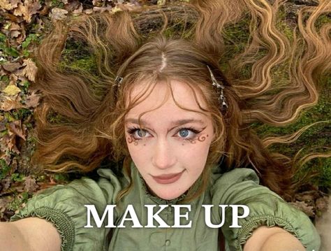 Cottagecore Witch Makeup, Ren Fest Fairy Makeup, Ren Faire Makeup Elf, Forest Creature Makeup, Ten Faire Makeup, Rennisance Faire Makeup, Lotr Makeup, Ren Faire Makeup Looks, Renn Faire Makeup