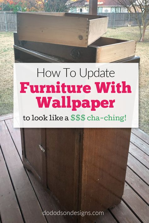 Updating furniture with wallpaper is an easy way to add texture and pattern to refurbish a boring piece. In this tutorial, you will learn how to apply paintable textured paper to bring back the love you once had for your furniture. Not to mention saving you money by DIYing it yourself. Cupboard Makeover Diy, Furniture With Wallpaper, Wallpaper Drawers, Wallpaper Dresser, Paintable Textured Wallpaper, Updating Furniture, Update Furniture, Cupboard Makeover, Wallpaper Cabinets