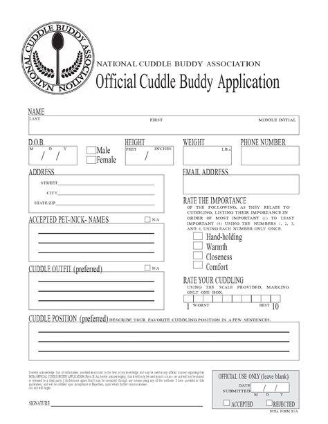 16 Funny & Cute Cuddle Buddy Application Cuddle Application, Cuddle Buddy Application, Benefits Of Cuddling, Professional Cuddler, Navy Quotes, Online Dating Websites, Mood Enhancers, Cuddle Buddy, Emotional Support