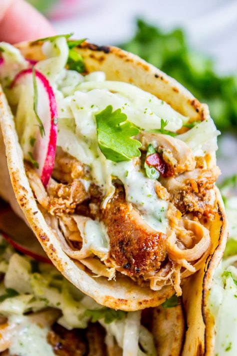 Pork Tacos Slow Cooker, Mexican Coleslaw Recipe, Tacos Slow Cooker, Mexican Coleslaw, Slow Cooker Pork Tacos, The Food Charlatan, Pulled Pork Tacos, Homemade Mexican, Food Charlatan