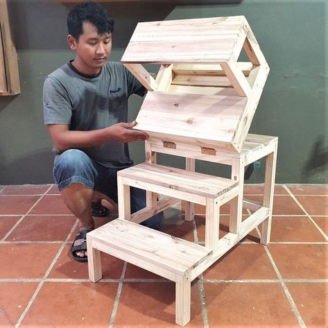 DIY Woodworking Project By Transform A Table to Amazing Ladder | woodworking, ladder | DIY Woodworking Project By Transform A Table to Amazing Ladder | By Woodworking Tools TV Wood Ladder Diy, Wood Step Ladder, Repurposed Ladders, Ladder Diy, Ladder Chair, Wooden Creations, Bookcase Diy, Diy Ladder, Rustic Ladder