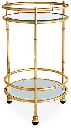 One Kings Lane Rochdale Round Bar Cart - antiqued gold Round Bar Cart, Diy Bar Cart, Metal Bar Cart, Gold Bar Cart, Bamboo Bar, Bar Cart Styling, Bamboo Mirror, Luxury Bar, Bar Mirror