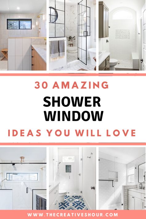 Discover creative shower window ideas for a perfect blend of privacy and natural light. Expert tips to transform your bathroom oasis. Bathroom Remodel Shower With Window, Bathroom Shower With Window Ideas, Bathroom Showers With Windows In Them, Shower With Off Center Window, Small Bathroom Shower With Window, Bathroom Shower Window Coverings, Windows In Showers What To Do With, Shower By Window, Showers With A Window