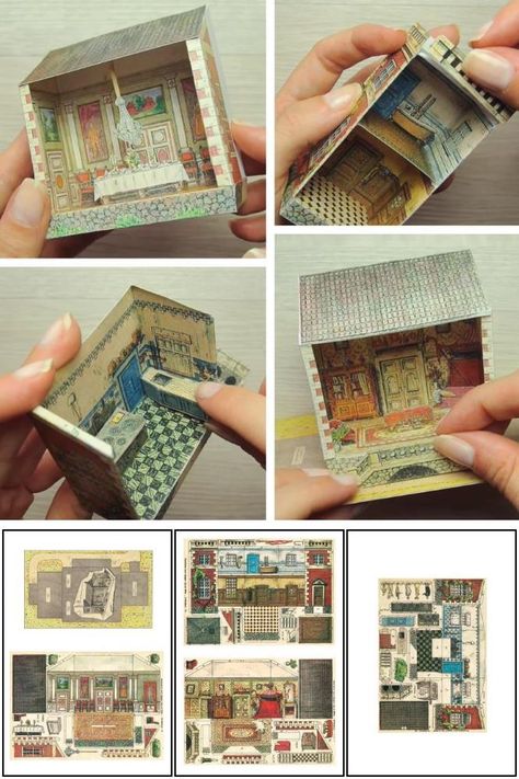 PAPERMAU: Little House Villa - A Vintage Papercraft Diorama - by Tiny Craft World Cardboard Dollhouse Template, Miniature Paper House, Paper Craft Miniature, Diorama Template, Papercraft House, Papercraft Templates Printables, Paper Models House, Paper House Template, Free Paper Models