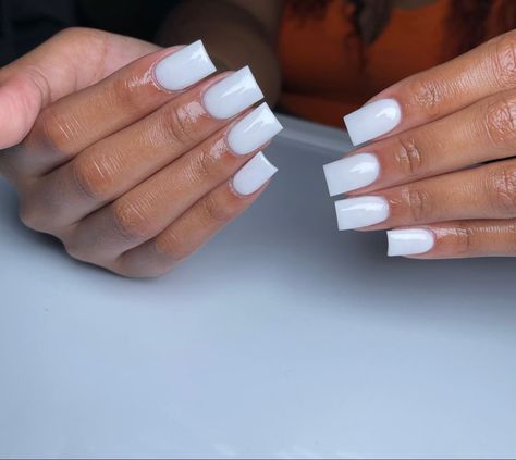 Short White Full Set Nails, Nailart White, Plain Acrylic Nails, Acrylic Toe Nails, Plain Nails, Sixth Form, Acrylic Nail Set, Nail Blue, Short Square Nails