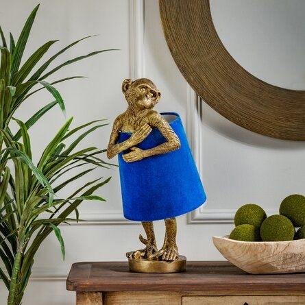 Gold Monkey, Monkey Lamp, Resin Fabric, Pineapple Lamp, Novelty Lamps, Funky Monkey, Desk Lamps Bedroom, Blue Table Lamp, Gold Table Lamp