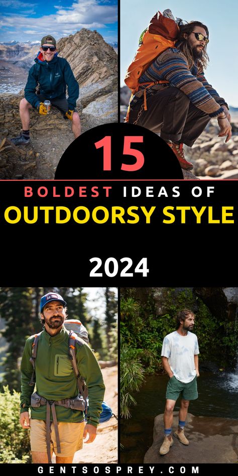 Explore the great outdoors in style with our top 15 outdoorsy men's looks for the adventurous spirit of 2024. Whether you're embracing the summer sun or conquering the winter chill, our curated collection of outfits has got you covered. From hipster-inspired ensembles to practical and comfortable pants, we have the perfect outdoor attire to suit your needs. Stay cool and trendy in summer 2024 with our versatile options. Hiking Attire Men, Mountain Outfit Summer Men, Mens Camping Outfits Summer, Hiking Style Mens, Camping Outfits Men Outdoor, Men Hiking Outfit Summer, Summer Hiking Outfit Men, Hiker Outfits Men, Outdoor Fashion Men