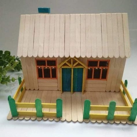 DIY Popsicle Stick Houses - Make Your Own Home - Kids Art & Craft Diy Ice Cream Stick, Diy Ice Cream Bar, Popsicle House, Ice Cream Stick Craft, Popsicle Stick Crafts House, Popsicle Stick Houses, Diy Popsicle Stick Crafts, Diy Popsicle, Popsicle Crafts