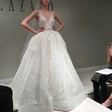 Cinderella-esqe #Lazaro Lazaro Wedding Dress, Wedding Dress Design, Glitter Wedding Dress, Sparkly Wedding Dress, Sparkle Wedding Dress, Sparkly Wedding, Designer Bridal Gowns, Sparkle Wedding, Glitter Wedding