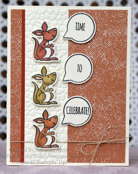 Little 'Roo Celebration - Stampin' Up! Kangaroo & Company Moon Stamp, Birthday Stamps, Stamp Projects, Su Cards, New Baby Cards, Animal Cards, Card Tags, Display Cards, Small Home