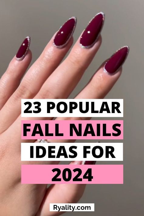 The almond fall nails are sooooo cute Almond Fall Nails, Black Cherry Nails, Best Fall Nails, Types Of Nails Shapes, Fall Almond Nails, Burgundy Nail Designs, Long Almond Nails, Fall Nail Trends, Cute Nails For Fall