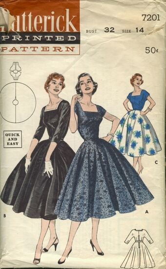 Square Neckline Bodice Pattern, 1950s Clothing Patterns, 50s Dress Sewing Pattern, 1950s Dress Pattern, Square Neckline Dress Pattern, Short Dress Sewing Pattern, Dress Patterns Formal, Sewing Dress Patterns, 50s Dress Pattern