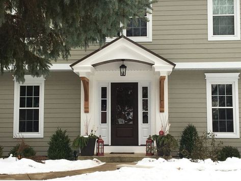 Colonial Front Door, Portico Entry, Craftsman Style Porch, Front Door Awning, Craftsman Front Doors, Front Porch Columns, Portico Design, Exterior House Remodel, Porch Columns