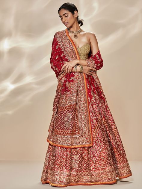 Ritu Kumar Saffron & Red Tania Zardozi Embroidered Lehenga With Dupatta USD 6,891 Traditional Bridal Lehenga, Lehenga With Dupatta, Satin Lehenga, Ritu Kumar, New Blouse Designs, Embroidered Lehenga, Embellished Blouse, Indian Wedding Outfits, Bridal Saree