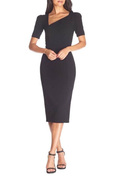 Black Business Dress, Tea Length Cocktail Dresses, Cocktail Dress Nordstrom, Fashion Diva, Work Dresses, Clothing Designs, Sequin Cocktail Dress, Strapless Midi Dress, Long Sleeve Sequin