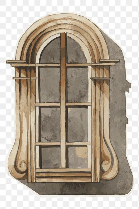 Vintage Window Drawing, Vintage Window Painting, Window Watercolor Painting, Window Printable, Building Watercolor, Watercolor Window, Cute Castle, Window Png, Window Watercolor