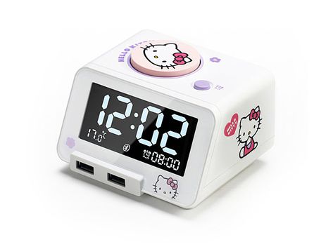 Hello Kitty 4-in-1 Bluetooth Alarm Clock Speaker with Dual USB Charger (Limited Edition) Room Thermometer, Music Storage, Led Clock, Home Clock, Light Sensitivity, Analog Clock, Battery Backup, Devices Design, Built In Speakers