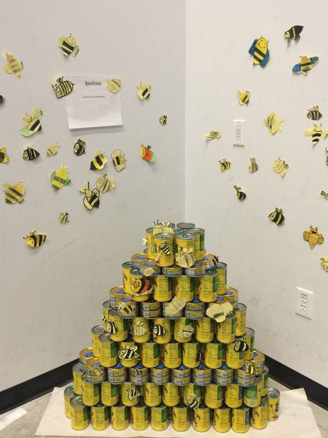 Clever and Easier Canned Food Structure Ideas - Positively Stacey Catholic Schools Week Activities, Canned Food Drive, Wake Ideas, Food Sculpture, Food Drive, Campbell Soup, Sculpture Ideas, Food Displays, Food Display