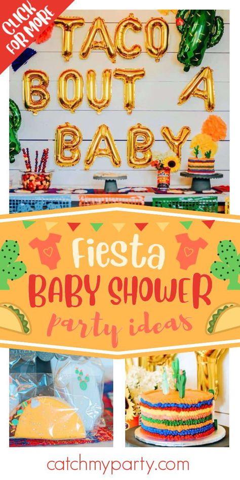 Don't miss this colorful fiesta-themed baby shower! The cake is amazing! See more party ideas and share yours at CatchMyParty.com Girl Baby Shower Ideas Themes Summer, Fiesta Theme Baby Shower Ideas Girl, Baby Shower Themes Mexican, Fiesta Baby Shower Ideas Decoration, Mexican Fiesta Baby Shower Ideas, Hispanic Baby Shower Ideas, Mexican Baby Shower Food, Mexican Baby Shower Ideas, Taco Baby Shower Theme