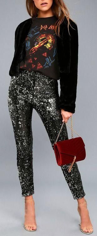 Sequins Pants Outfit, Black Sequin Leggings, Sequin Leggings, Glitter Fashion, Clothes Pants, Sequin Pants, Sequin Outfit, Party Clothes, Women Fashion Edgy