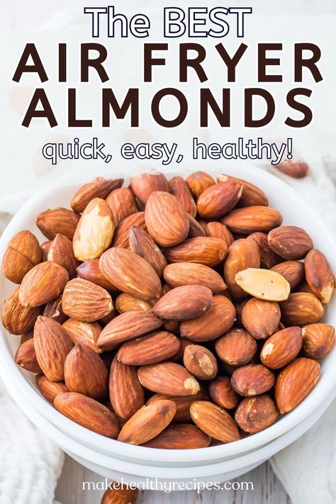 Looking for a healthy snack that doesn't skimp on flavor? Our Air Fryer Roasted Almonds recipe is here to save the day! These almonds are roasted to perfection, offering a satisfying crunch with every bite. Ideal for anyone who loves to snack but wants to keep it healthy. Ready in minutes, they're the perfect quick fix for your hunger pangs. Includes 5 Easy Seasoning Ideas! Almonds Recipe Healthy, Roasted Almonds Recipe, Nut Snacks, Healthy Snack Options, Easy Air Fryer, Roasted Nuts, Raw Almonds, Air Fryer Recipes Easy, Nutritious Snacks