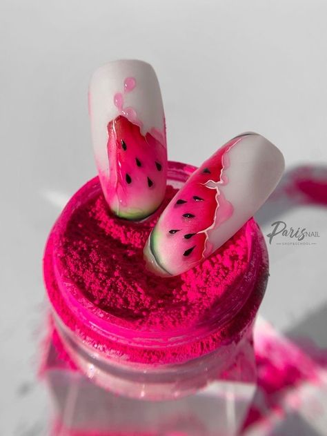 Watermelon Nail Art, Fruit Nail Designs, Summer Nails Colors Designs, Acrylic Nails Almond Shape, Boutique Nails, Fruit Nail Art, Watermelon Nails, Wow Nails, Pretty Toe Nails