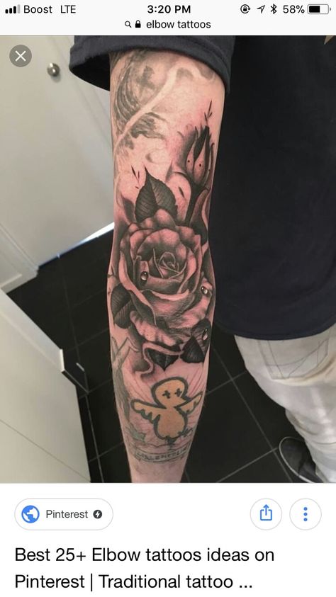 Men Elbow Tattoo, Rose Elbow Tattoo, Traditional Tattoo Elbow, Tattoo Elbow, Money Rose Tattoo, Elbow Tattoo, Rose Tattoos For Men, Diamond Tattoos, Tattoo Inspiration Men