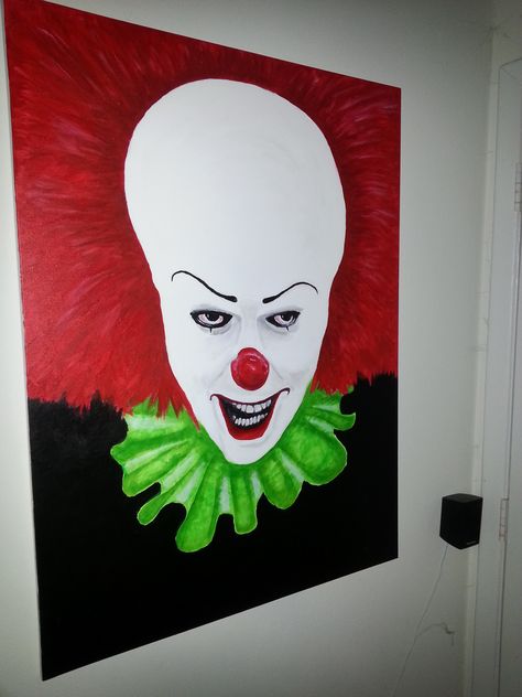 Pennywise the clown from Stephen Kings IT. 30x40 acrylic painting. SOLD! Clown Canvas Painting, Old Pennywise, Stephen Kings, Artist Decor, Pennywise The Clown, Cute Canvas Paintings, Canvas Painting Designs, Cute Canvas, Halloween Painting