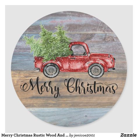 Red Truck Ornament Diy, Door Hanger With Red Truck, Red Truck Signs Diy, Red Truck With Tree Door Hanger, Christmas Round Wood Signs Red Truck, Christmas Signs Diy, Rustic Holiday Decor, Merry Christmas Pictures, Rustic Holiday