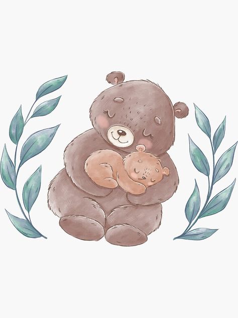 Cartoon Bears, Mama Bear Baby Bear, Mother And Baby Animals, Mamma Bear, Mom Bear, Bear Watercolor, Bear Paintings, Bear Sticker, Bear Drawing