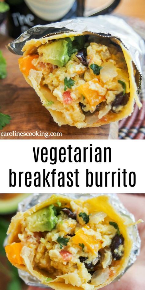 This vegetarian breakfast burrito is quick and easy to make, full of lots of tasty veggies, that you can spice up or leave as it is to taste. A fantastic breakfast or brunch option. Great to grab and go! #vegetarian #breakfastburrito Vegetarian Breakfast Burrito, Go Vegetarian, Healthy Vegetarian Breakfast, Menu Sarapan Sehat, Breakfast Burritos Recipe, Veggie Breakfast, Vegetarian Breakfast Recipes, Breakfast Burrito, Burritos Recipe