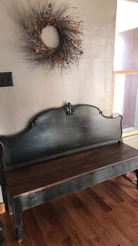 Bench created from a queen headboard Headboard Bench Diy, Bed Frame Bench, Repurposed Headboard, Headboard Projects, Headboard Benches, Old Headboard, Headboard Bench, Bench Diy, Budget Patio