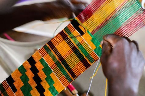 Learn to Weave: 3 Basic Weaving Patterns for Beginners — Simply Handmade Studios Ghana Itinerary, Kente Weaving, Kumasi Ghana, Kente Cloth, African Textiles, Weaving Projects, Accra, Fabric Strips, Weaving Patterns