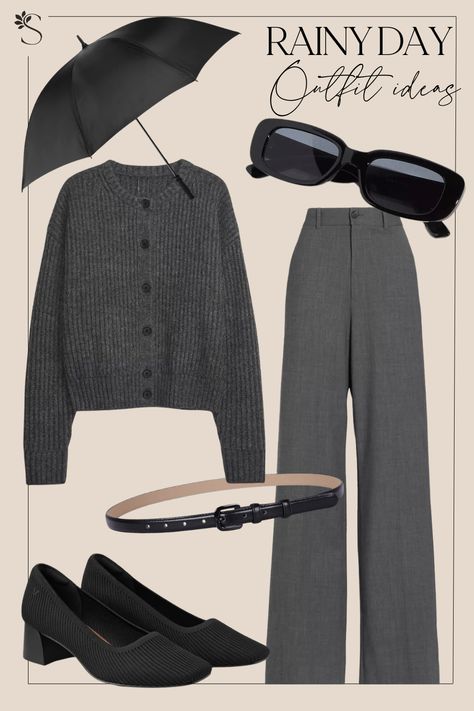 Rainy Day Outfit Ideas - All Grey Outfit Rain Office Outfit Rainy Days, Rainy Day Picnic Outfit, Rainy Chic Outfit, Rainy Day Formal Outfit, Rainy Day Classy Outfit, Cold Travel Outfit, Rainy Outfit Summer, Stormy Weather Outfit, Rain Outfit For Work