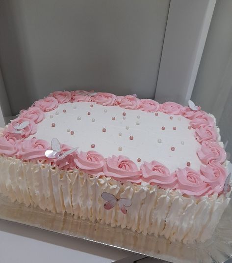 Pink Rectangle Cake, Pink Sheet Cake, 70th Birthday Cake For Women, 16th Birthday Cake For Girls, Square Birthday Cake, Christening Cake Girls, Pastel Rectangular, Wedding Cake Tree, Half Sheet Cake