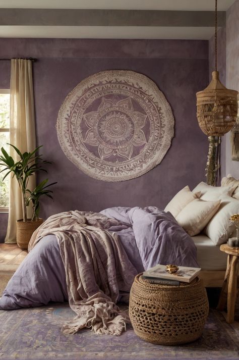 20 inspiring boho bedroom decor ideas to transform your space with earthy tones, eclectic patterns, and cozy textures. Modern Boho Bedroom, Purple Bedroom, Bohemian Bedroom Decor, Bohemian Bedroom, Boho Bedroom Decor, Bedroom Boho, Boho Bedroom, Tapestry Weaving, Modern Boho