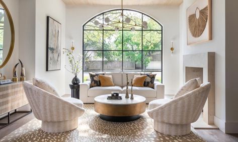 Room Ideas / Living Room / Golden Hour – High Fashion Home Crypton Fabric, Surya Rug, Tulip Chair, Stylish Lighting, Contemporary Modern Furniture, Deep Seat Cushions, Reno Ideas, Creative Lighting, Fabric Making