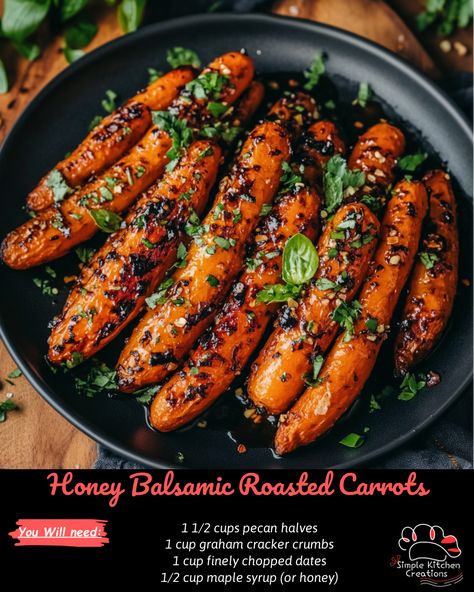 Indulge in the perfect side dish with these mouthwatering honey balsamic roasted carrots. The sweetness of the honey pairs perfectly with the tangy balsamic vinegar for a flavorful and delicious vegetable dish that is sure to be a hit at your next meal. Try this recipe for yourself and watch as these roasted carrots become a new family favorite! 🥕🍯 #RoastedCarrots #VegetableRecipes #SideDishInspo #HealthyEating #DeliciousFlavors Honey Balsamic Roasted Carrots, Honey Balsamic Carrots, Balsamic Roasted Carrots, Balsamic Glazed Carrots, Balsamic Carrots, Balsamic Carrots Roasted, Pecan Crusted Chicken, Caramelised Onion Tart, Bread Pudding With Apples